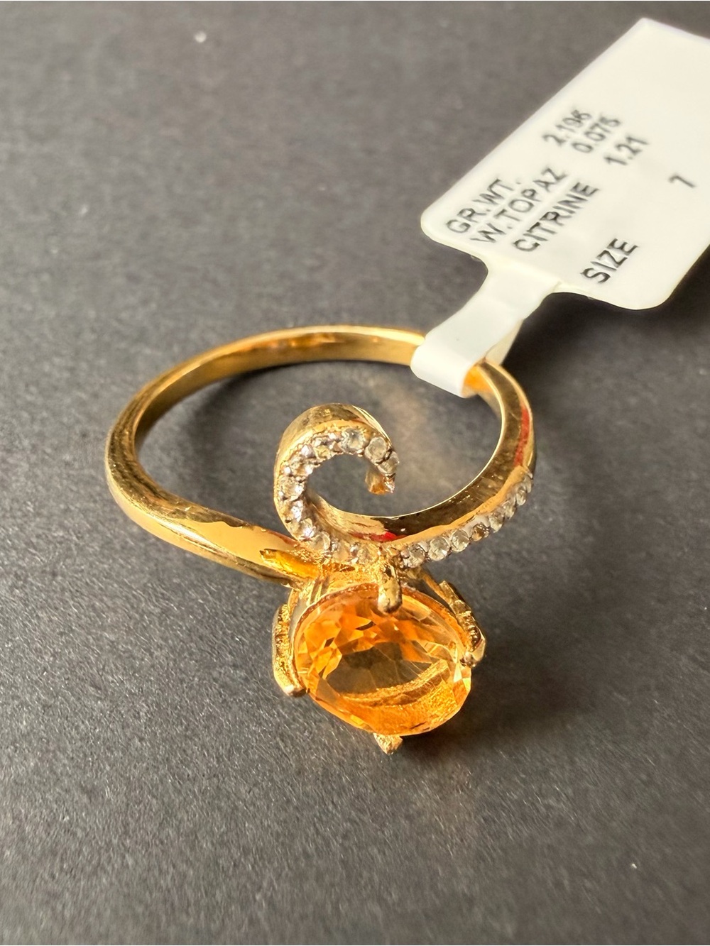 Genuine Citrine Ring with Pavé White Topaz Accent